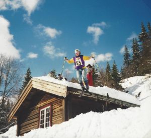 Mark Haberle jumps off building at Sondre Norheim's home in Telemark, Norway. 